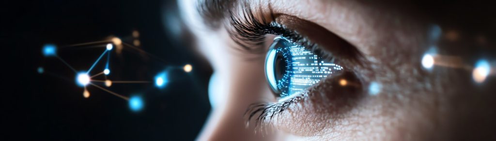 close up of a human eye with digital elements, symbolizing technology and artificial intelligence in a futuristic concept. close up of a human eye with digital elements, symbolizing technology and artificial intelligence in a futuristic concept.